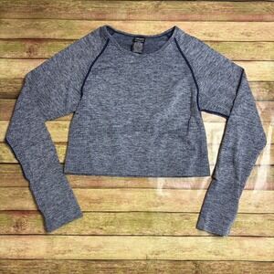 PINK ACTIVE Blue Space Dye Seamless Long Sleeve Crop Top Thumbholes XL